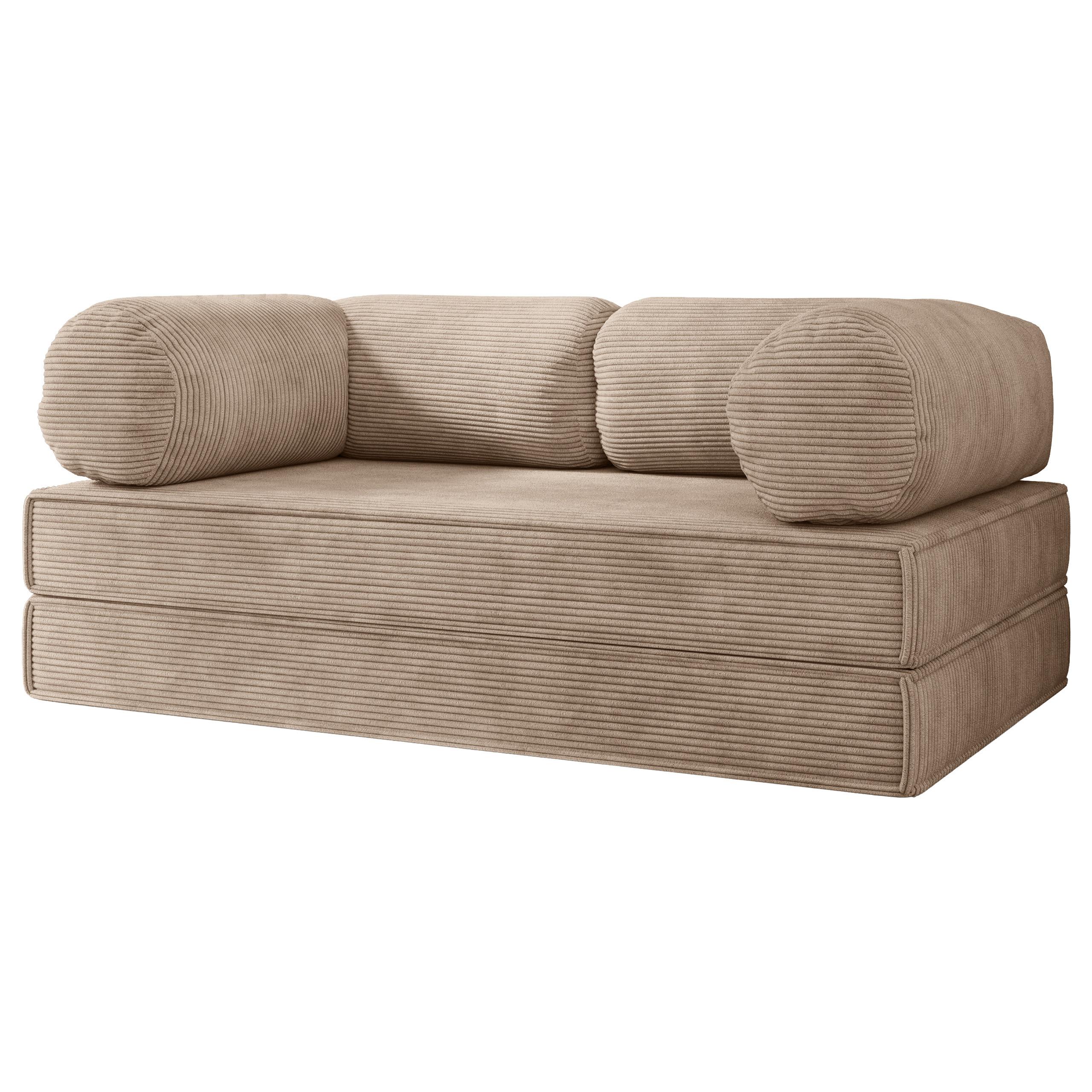 BETTSOFA ALVIO aus Schaumstoff Kordstoff Beige Schlaffunktion - Beige, Textil (170/68/80cm) - MASSENO