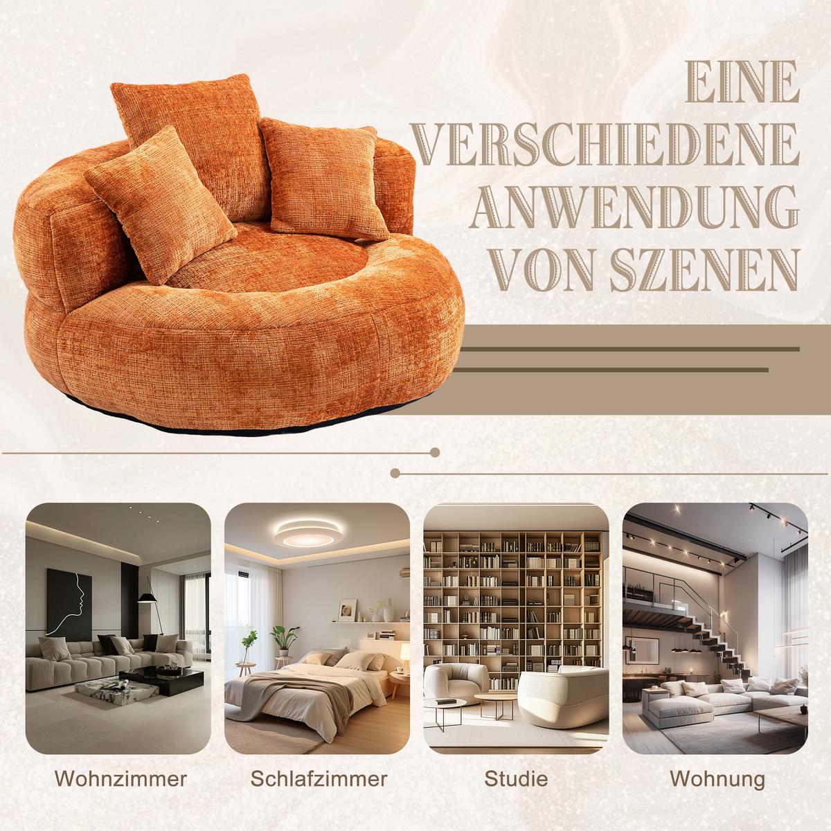 SITZSACK in Chenille mit 3 Kissen - Orange, Textil (108/52/108cm) - Urban Meuble