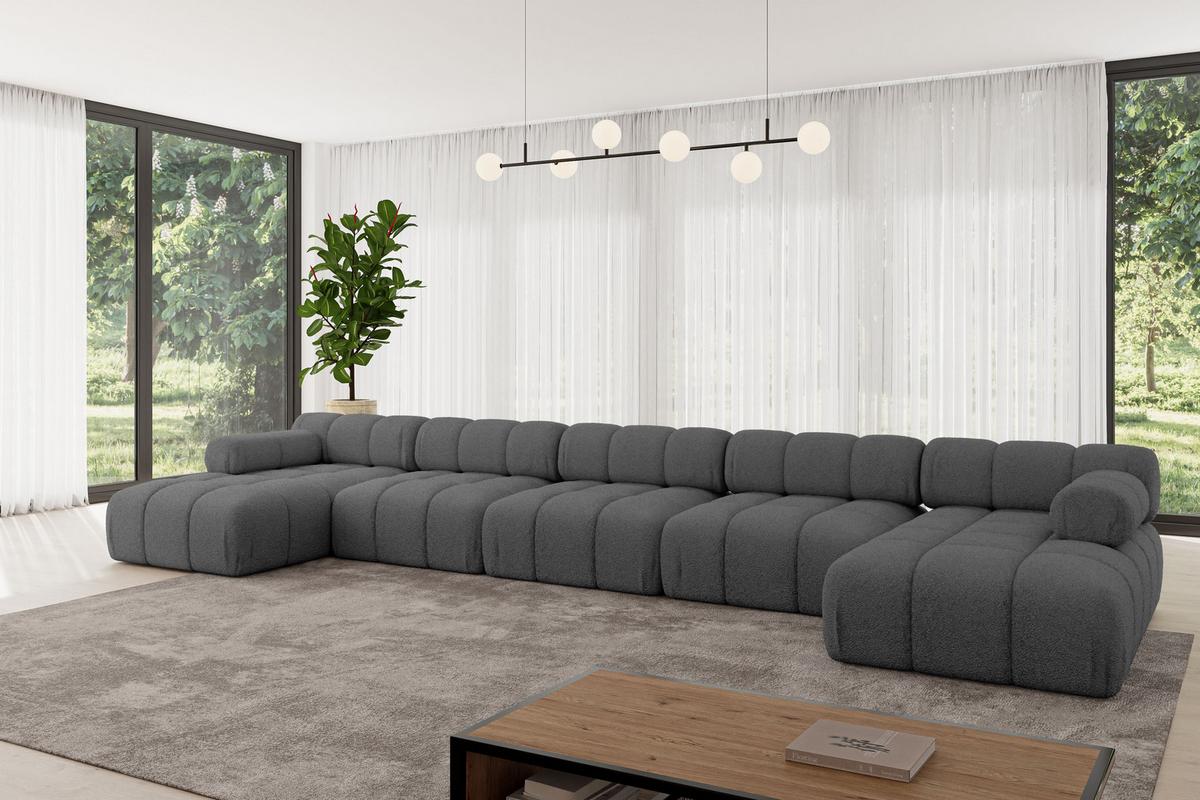 WOHNLANDSCHAFT modulares Sofa Tesso-U3 - 475x160x70 cm Grau Bouclé - Grau, Holzwerkstoff/Textil (475/70/160cm) - ALTDECOR