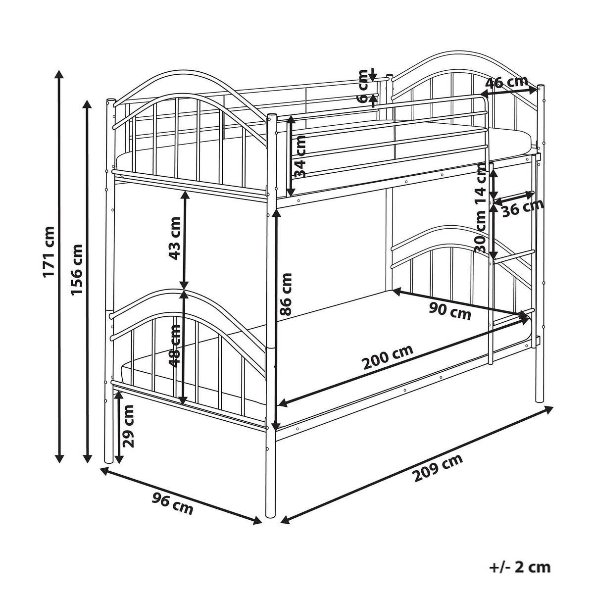 HOCHBETT 90/200 cm Weiß Chartres - Weiß, Metall (90/200cm) - Beliani