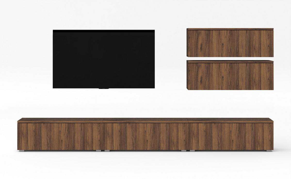 WOHNWAND Loriano V Nussbaum Warmia 300/104,5/32 cm – Hängend und Stehend - Nussbaumfarben, Holzwerkstoff/Kunststoff (300/104.5/32cm) - AX Living
