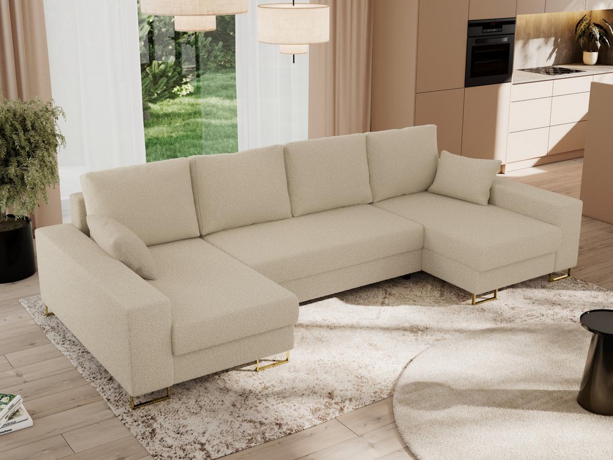 WOHNLANDSCHAFT DORIAN U Bouclé Beige - Beige/Goldfarben, Textil/Metall (312/85/138cm) - MKS