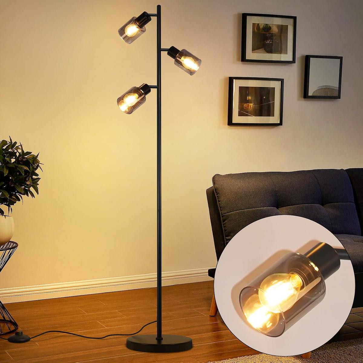 STEHLAMPE Elowen 23/23/138 cm - Schwarz, Glas/Metall (23/23/138cm) - ZMH