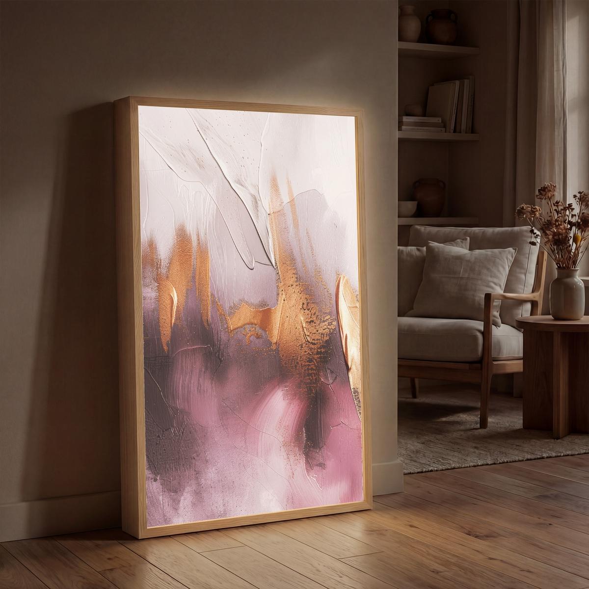 WANDLEUCHTE MIT AKKU Lila - Abstrakt - Farbe - Gold 70x100 cm - Mauve, Holzwerkstoff (70/100/8cm) - OnlyWow