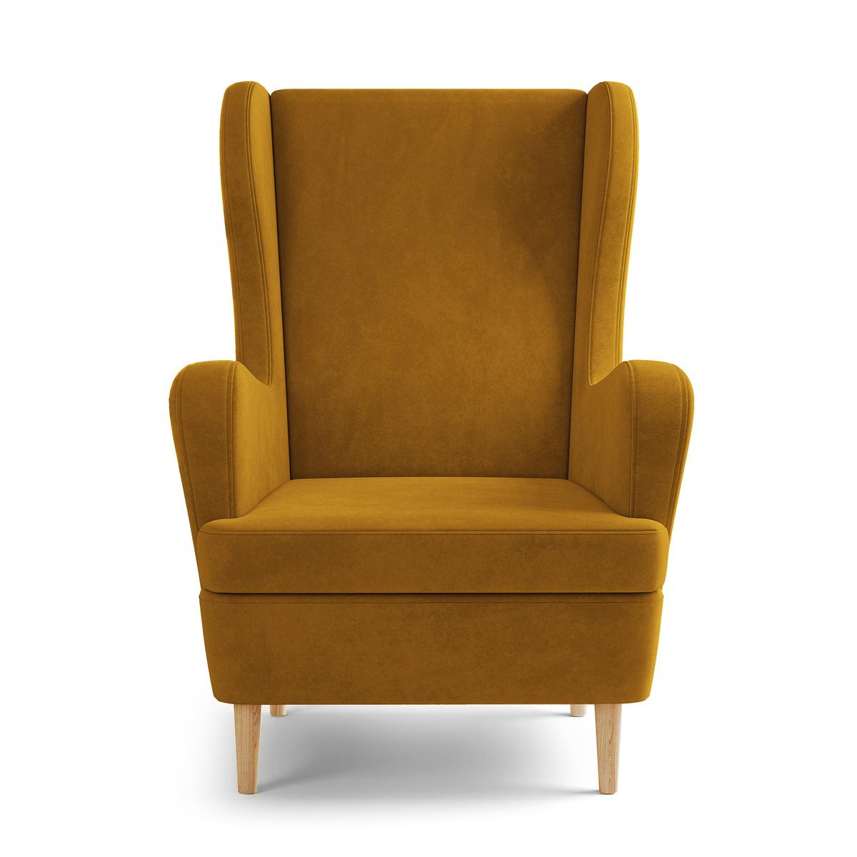 SESSEL VOGERA Ohrensessel Polstersessel, Gelb - Eichefarben/Gelb, Holzwerkstoff (78/103/85cm) - MASSENO
