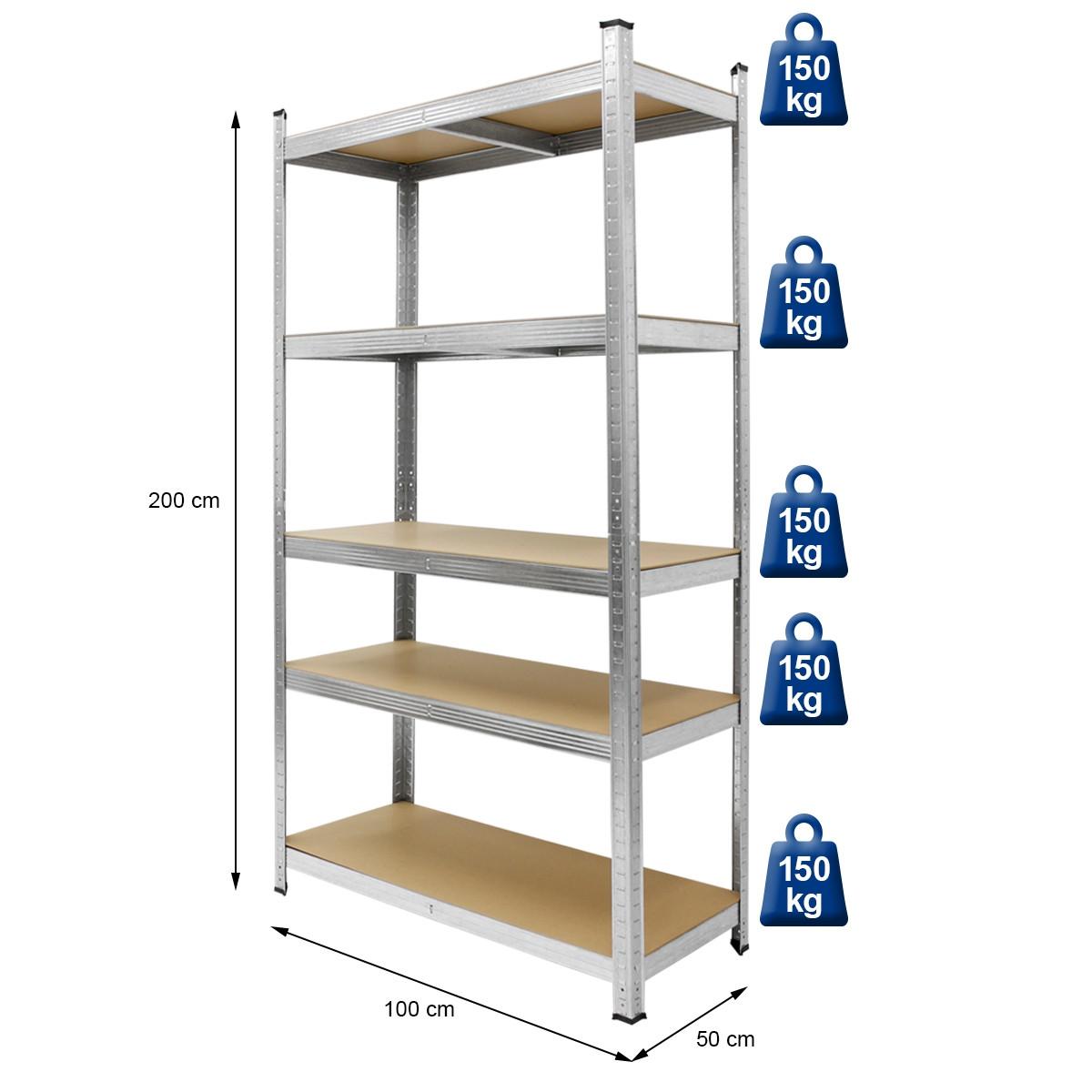 LAGERREGAL 2er Set - Silberfarben, Metall (50/200/100cm) - ECD-Germany