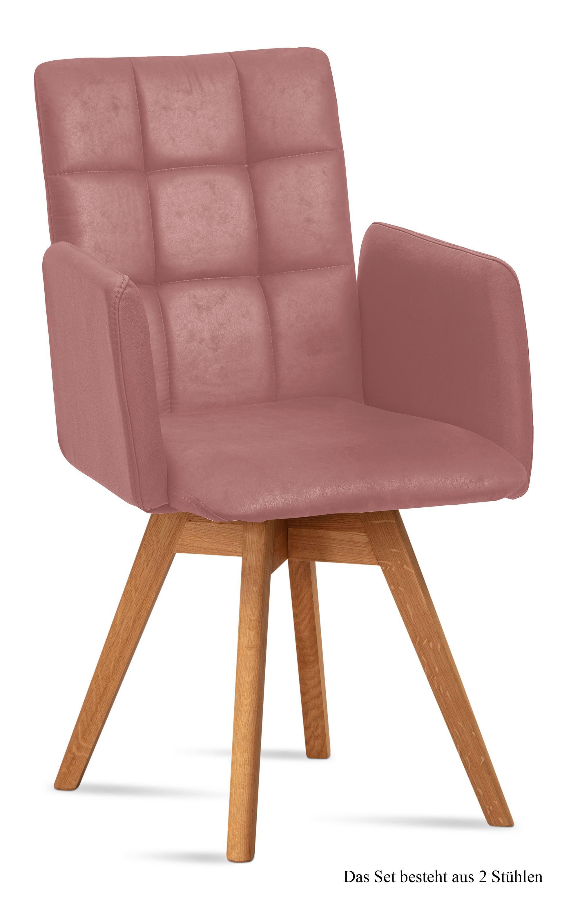 ARMLEHNSTUHL drehbar (2er-Set) Dorie 52x91x60 Eiche geölt/Rosewood - Eichefarben/Dunkelrosa, Kunststoff (60/91/52cm) - 58aufmkessel