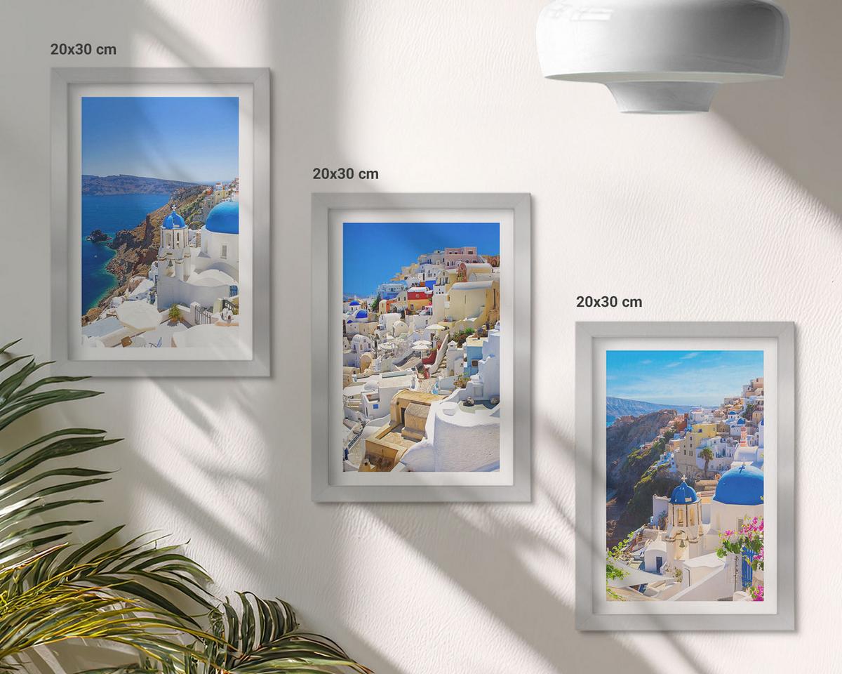 BILDER SET 3er Set - 20x30 cm Silberner Rahmen - Landschaftsarchitektur Oia Santorini - Silberfarben, Kunststoff (20/30cm) - TULUP