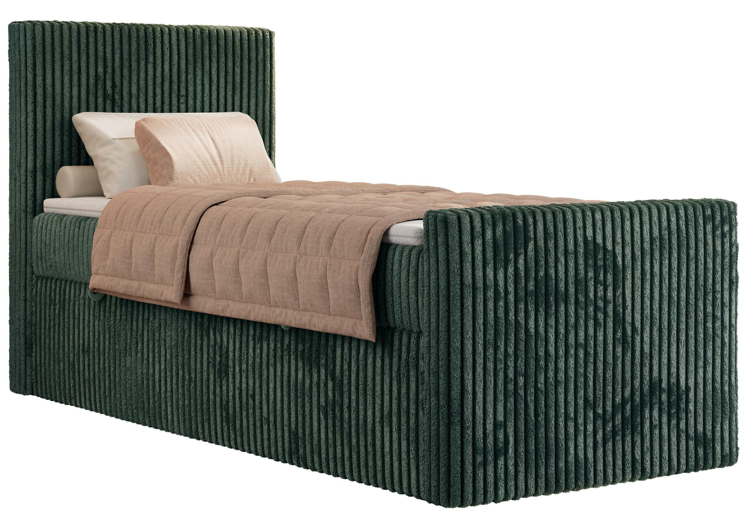 BOXBETT TILIANO DUO 90/200 - Dunkelgrün Cord - H3 - Topper Visco - Links Seite - Dunkelgrün, Textil (200/90cm) - MKS