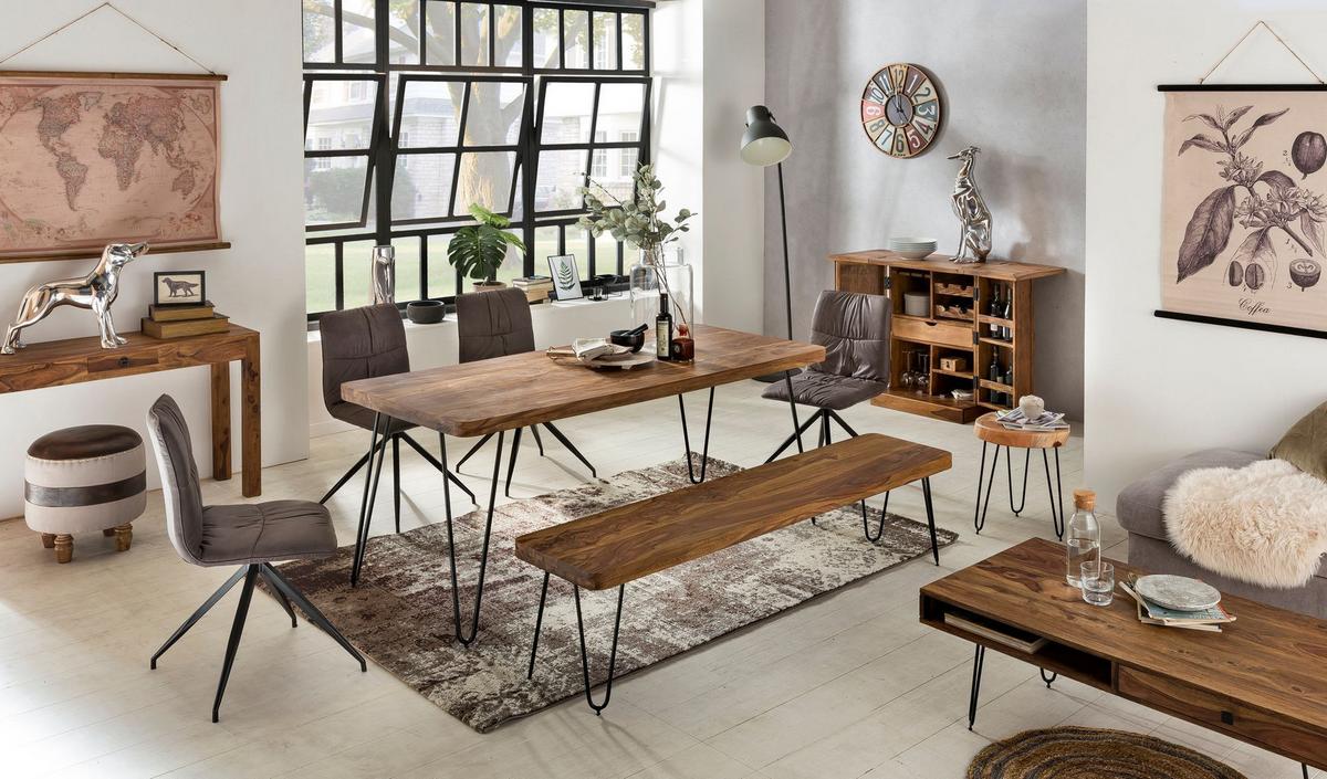 ESSTISCH Massivholz Metallbeine Handgefertigt BALU, Braun 120x80x76 cm - Schwarz/Braun, Holz/Metall (80/120/76cm) - KADIMA DESIGN