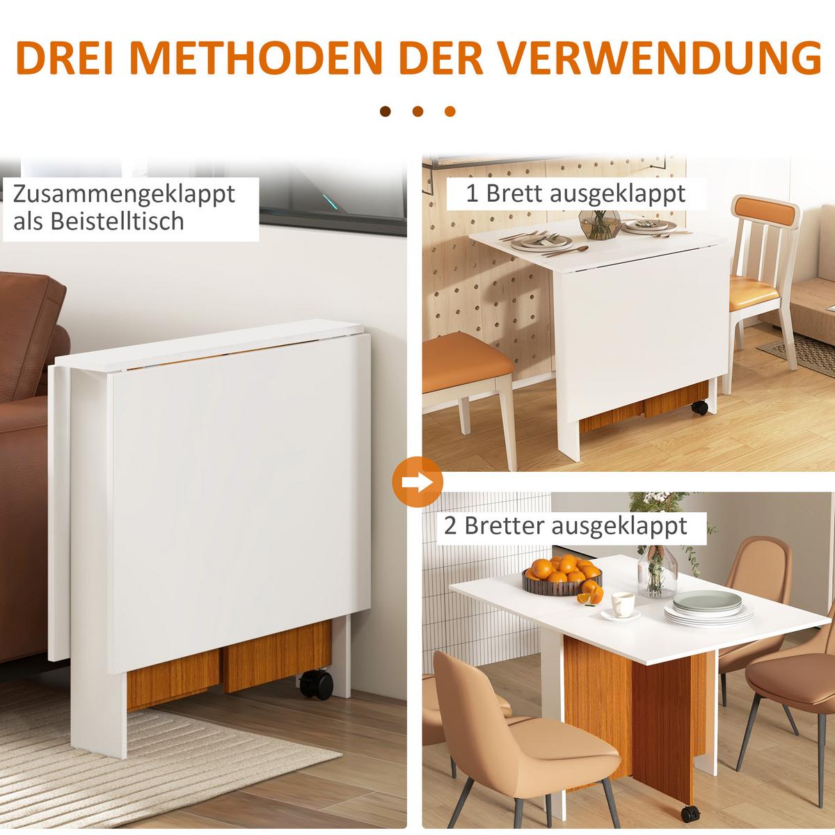 KLAPPTISCH Mobiler Tisch mit Rollen Schreibtisch Beistelltisch Schreibtisch - Weiß, Holzwerkstoff (120/80/73cm) - HOMCOM