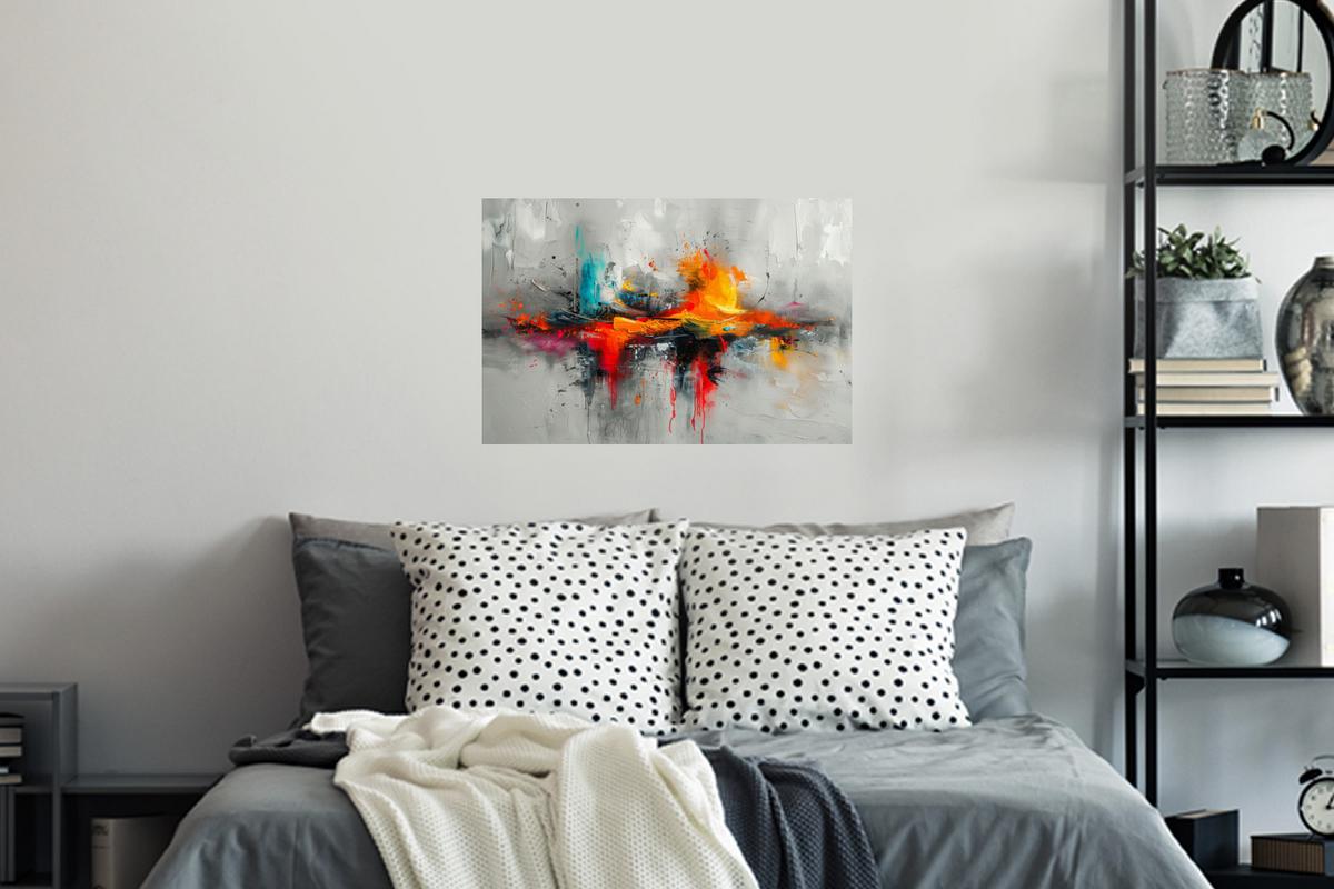WANDTATTOO Moderne Kunst - Orange - Grau - Abstrakt Deko Wohnzimmer 60x40 cm - Hellgrau, Kunststoff (60/40/0.1cm) - MuchoWow