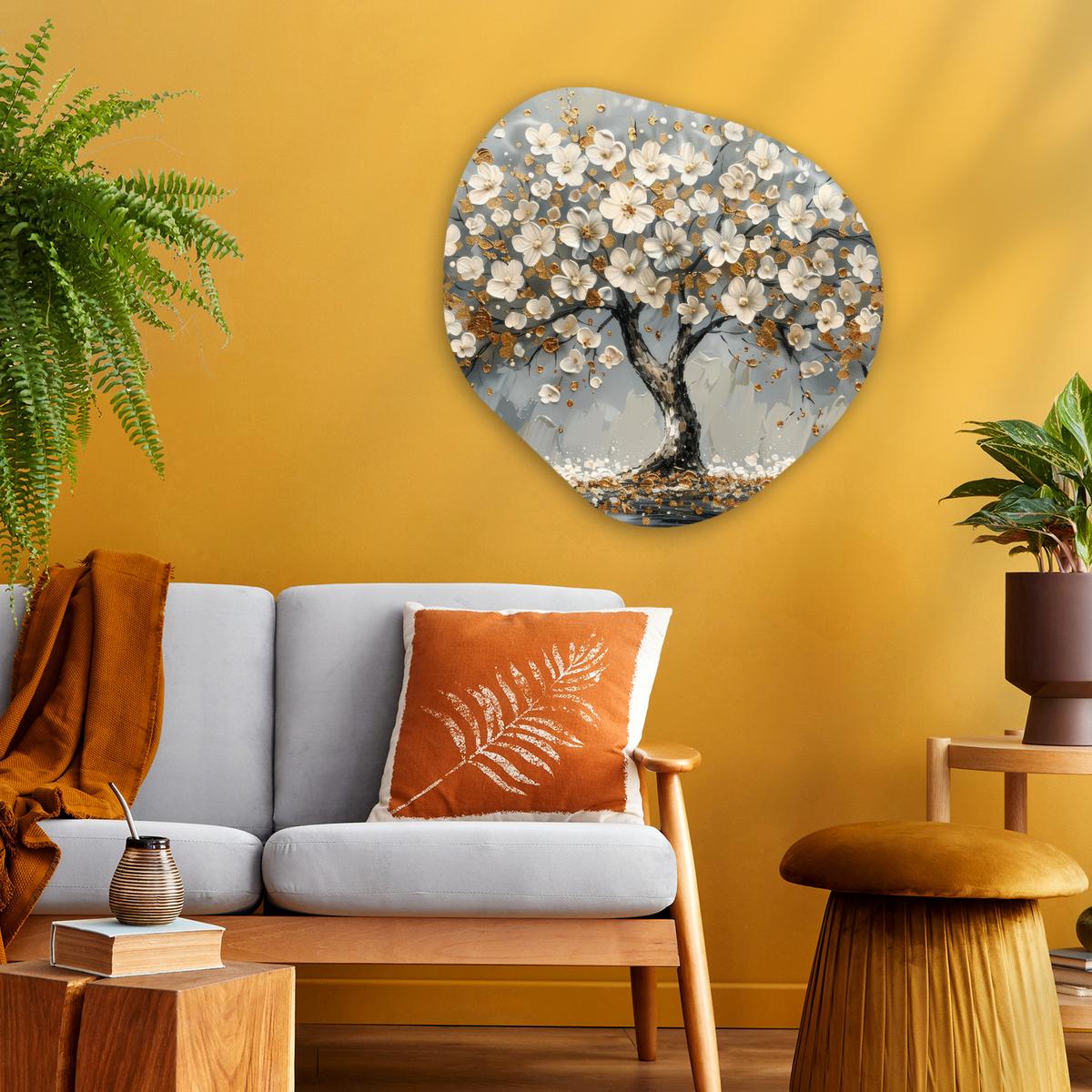WANDBILD Baum - Gold - Blumen - Abstrakt - Kunst Wandbild 60x60 cm - Goldfarben, Kunststoff (60/60cm) - MuchoWow