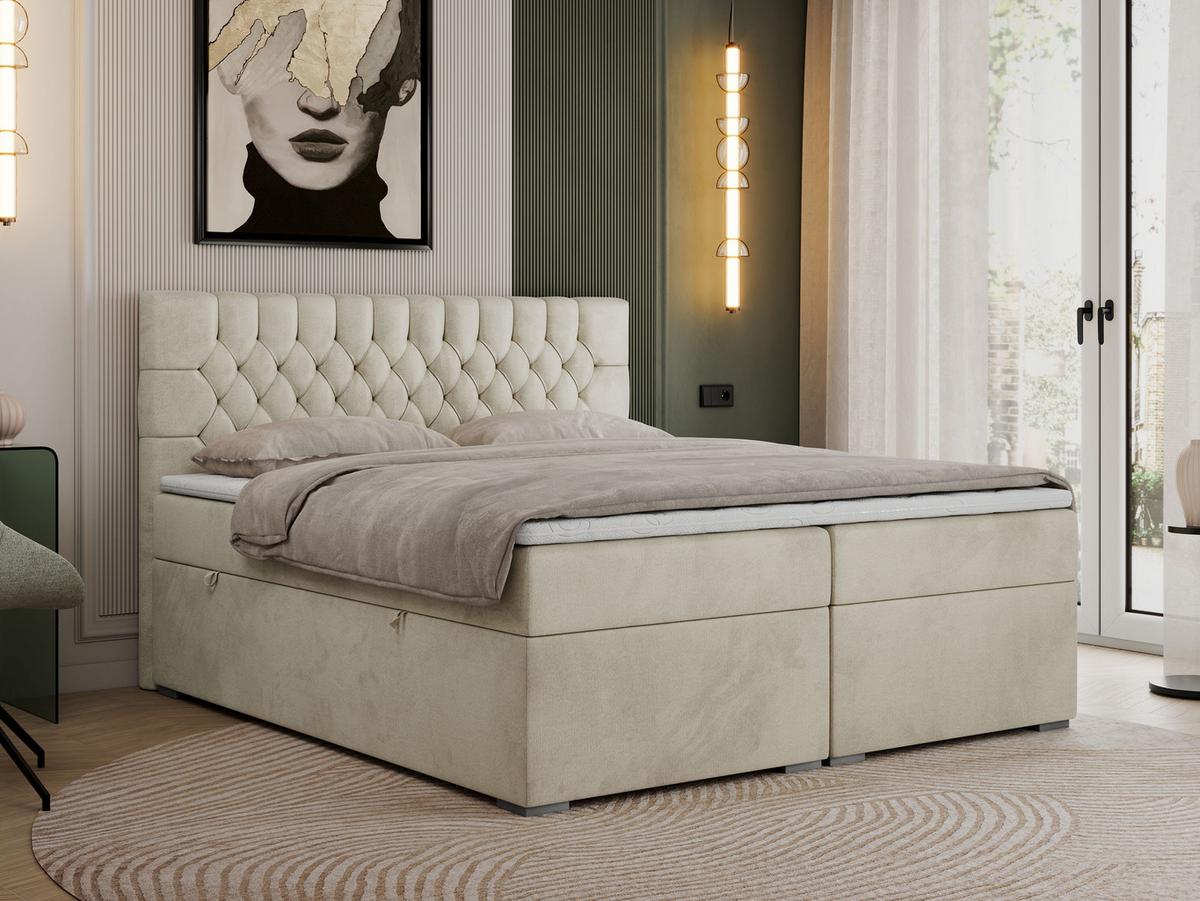 BOXBETT PERA 140/200 Beige Velvet - H3 - Beige, Holz/Textil (140/200cm) - MKS