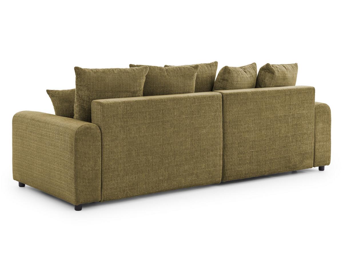 ECKSOFA Calma mit Schlaffunktion und Bettkasten im Bumpy-Design aus weichem Grün Chenille-Stoff - Ottomane links - Beige/Schwarz, Holz/Kunststoff (140/239cm) - S-Style Möbel