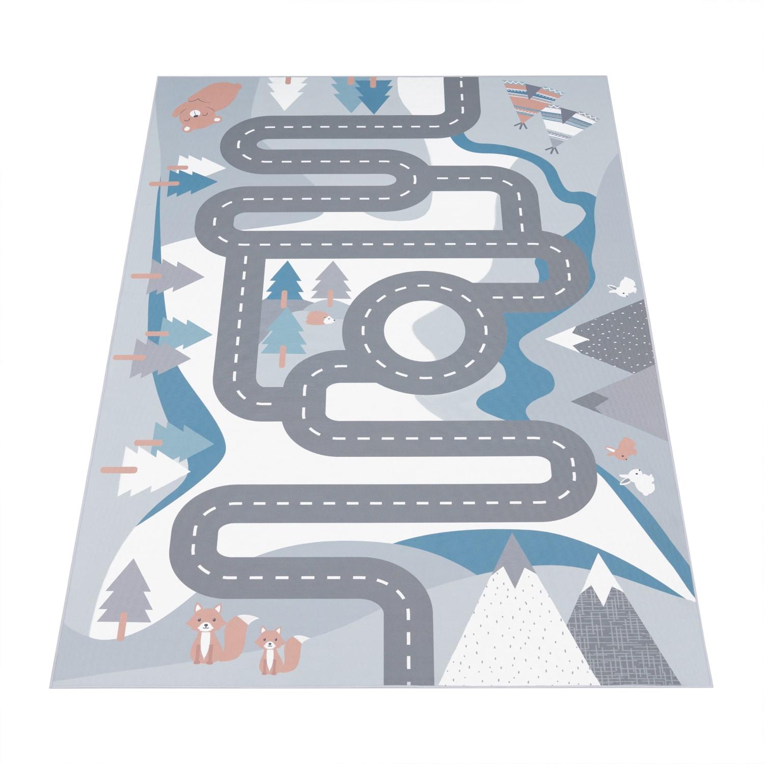 KINDERTEPPICH Waschbar, mit Wald‑Straßen-Motiv, Creme, 100 x 200 cm - Creme, Textil (200/100cm) - KADIMA DESIGN
