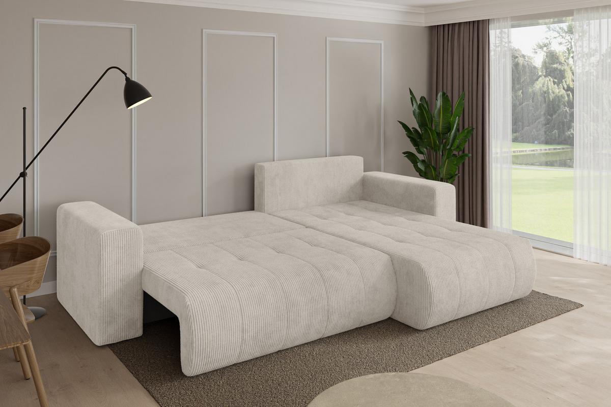 ECKSOFA mit Schlaffunktion Ottomane Rechts MILA-L 277x194x86 Creme Cord - Ecru/Creme, Holzwerkstoff/Kunststoff (277/194cm) - ALTDECOR