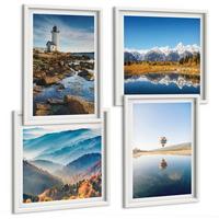BILDER SET 4er Set - 50x50 cm & 40x60 cm Weißer Rahmen - Ausblicke auf die Natur, Leuchtturm, Berge - Weiß, Kunststoff (50/50cm) - TULUP