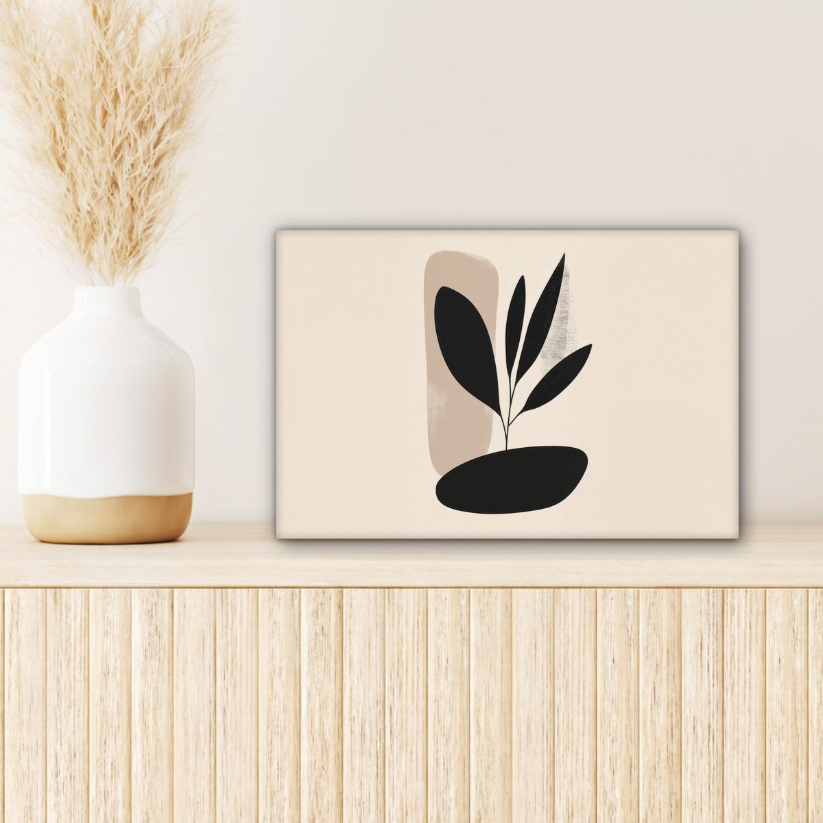 LEINWANDBILD Pflanze - Beige - Japanisch Deko Schlafzimmer 30x20 cm - Schwarz, Textil (30/20cm) - MuchoWow