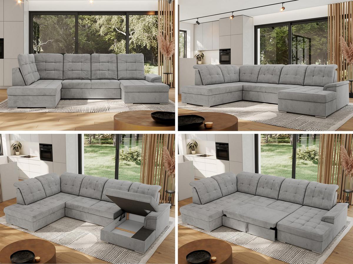 WOHNLANDSCHAFT MADRITO U - Hellgrau Velorus - Links - Silberfarben/Hellgrau, Textil/Metall (204/89/323cm) - MKS