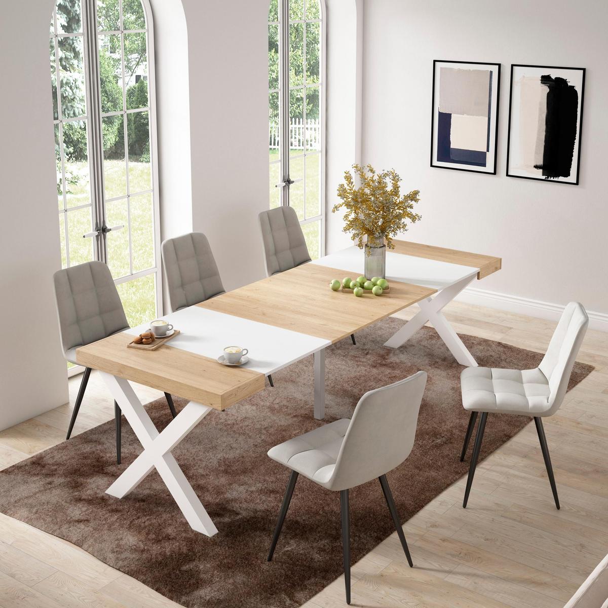 KONSOLENTISCH ausziehbar 58 bis 262cm, für 12 Gäste, eiche weiß, 90/58/73cm - Eichefarben/Weiß, Holzwerkstoff (90/262/73cm) - Skraut Home