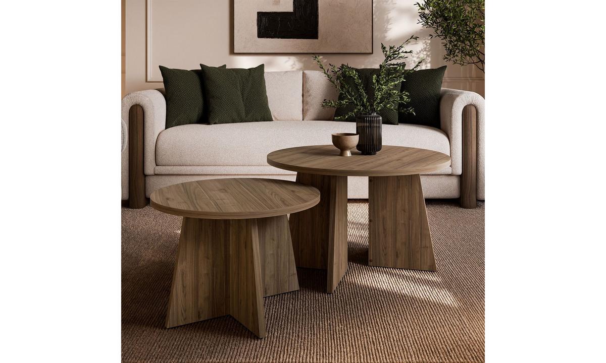 COUCHTISCH-SET MOCHA 2-teilig Ø 75/58 cm rund Nussbaum Royal - Nussbaumfarben, Holzwerkstoff (75/75/47cm) - Lookway