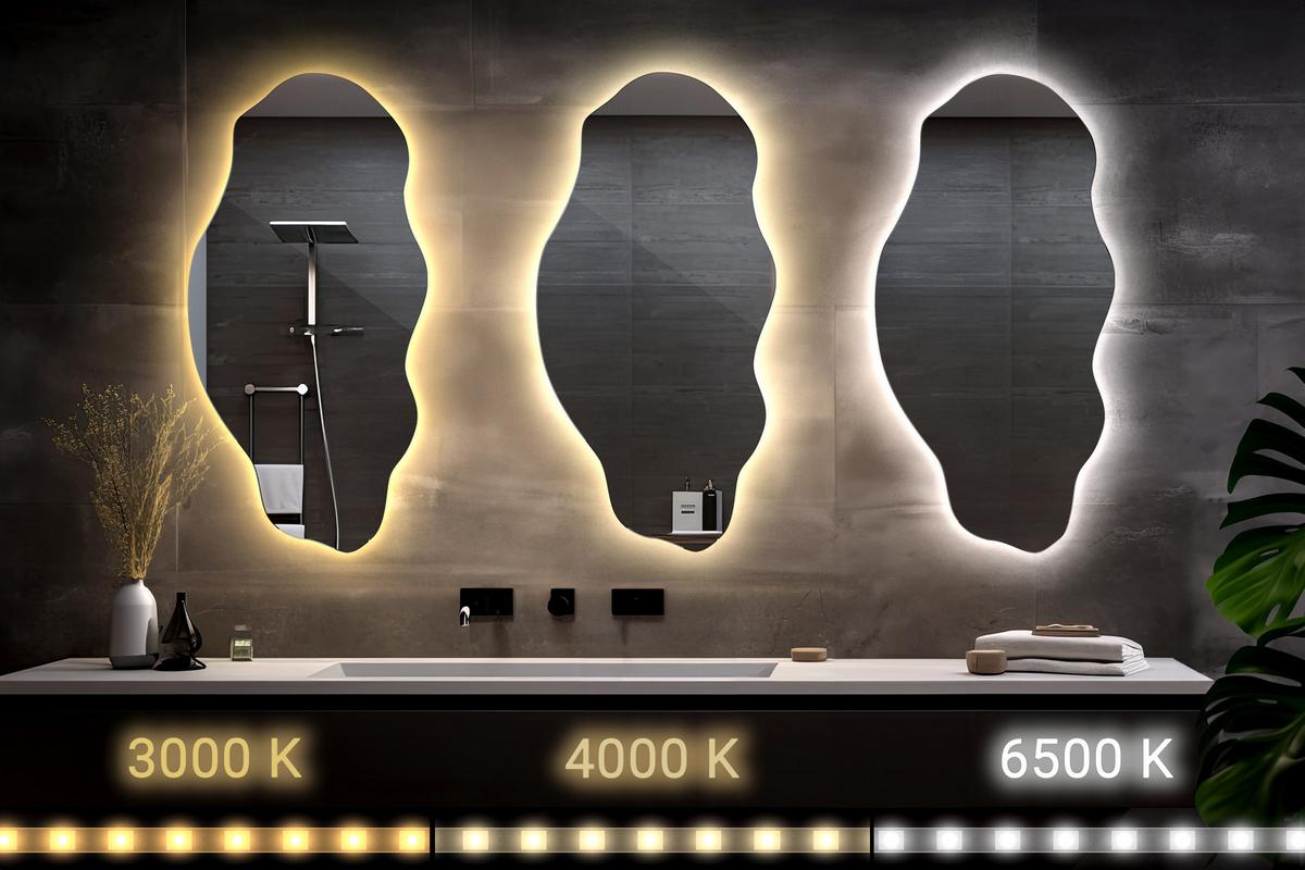 LED-SPIEGEL 40x80 cm Asymmetrisch Warmweiß 3000K - Gelb, Glas (40/80/0.4cm) - Wallfluent