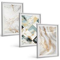 BILDER SET 3er Set - 40x60 cm Silberner Rahmen - Elegante Marmormuster - Silberfarben, Kunststoff (40/60cm) - TULUP