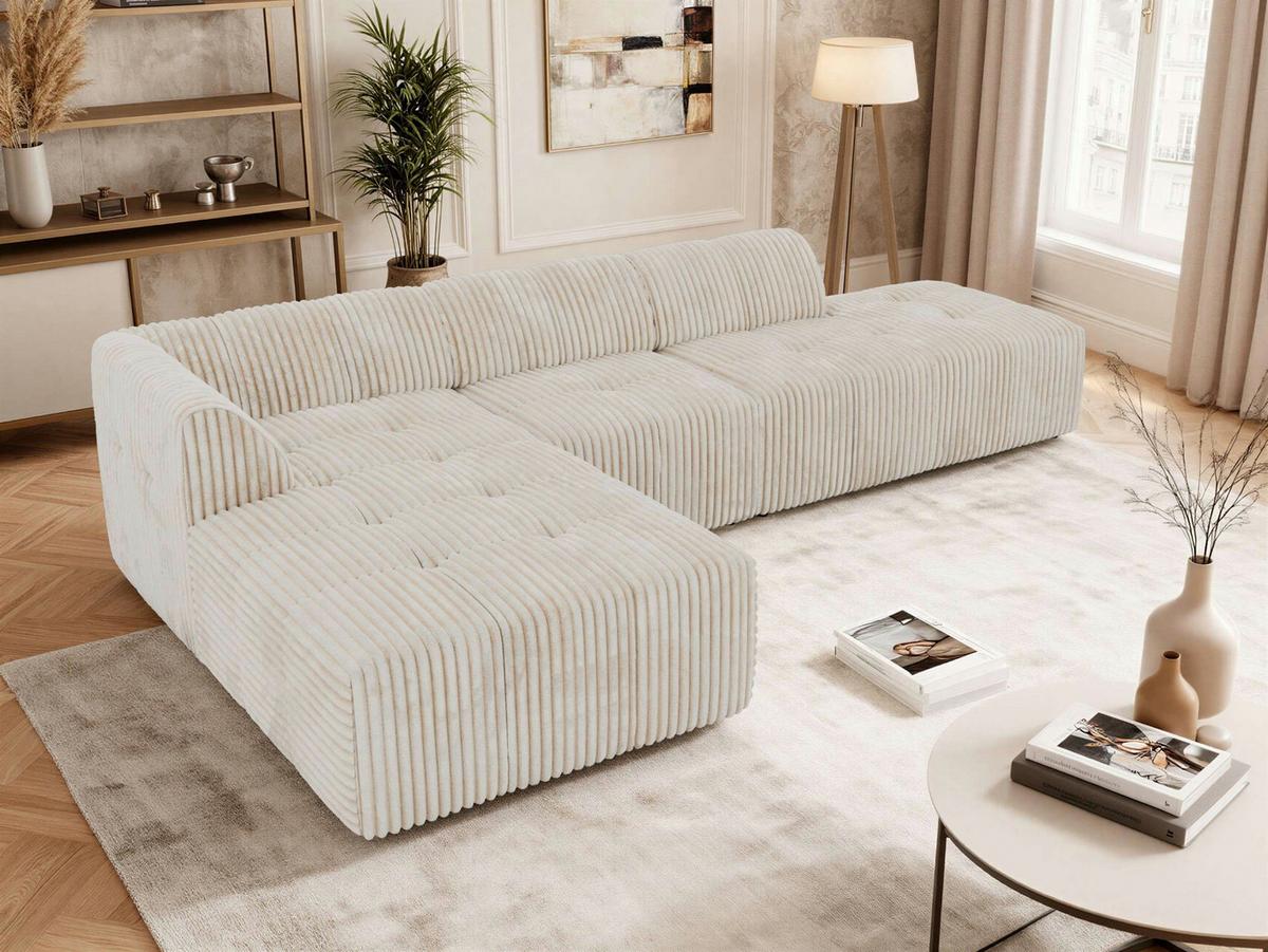 ECKSOFA GRIDA 3M L Beige Cord - Links - Beige/Creme, Kunststoff/Textil (335/176cm) - MKS