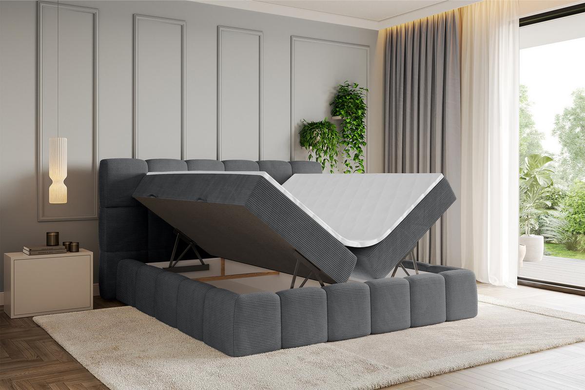 BOXBETT - AURI-H4 - 140x200 Dunkelgrau Cord - Graphitfarben, Holzwerkstoff (140/200cm) - ALTDECOR