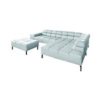 ECKSOFA NELSON Hellblau Leder - Schwarz/Hellblau, Leder/Metall (321/216cm) - KAWOLA