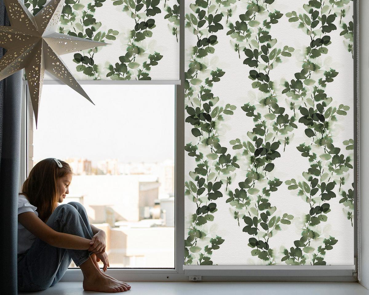 INNENROLLO - Fensterrollo - Rollo - 90x180 cm - Blätter - Grün, Kunststoff (90/180/0.5cm) - TULUP