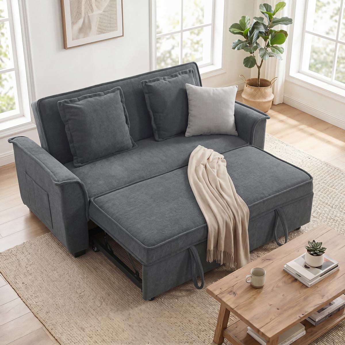 SCHLAFSOFA Polyester Dunkelgrau - Dunkelgrau/Schwarz, Holz/Kunststoff (85/86/168cm) - HOMCOM