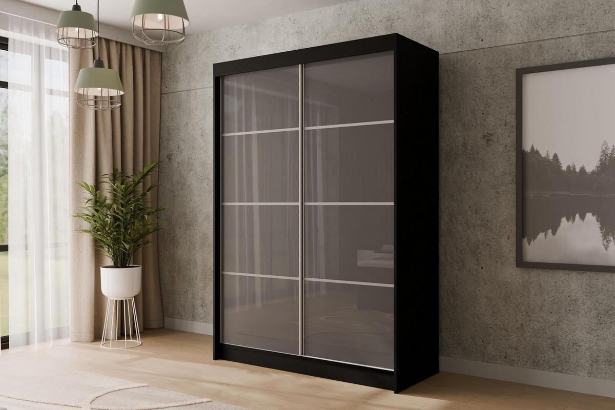 KLEIDERSCHRANK PEKA III - 150 cm - Schwarz|Grau - Schwarz/Grau, Holzwerkstoff (150/215/61cm) - ALTDECOR