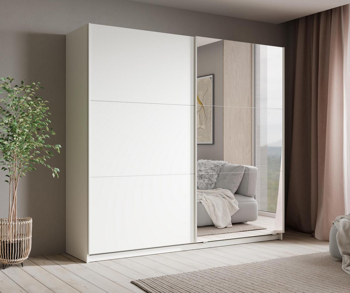 SCHWEBETÜRENSCHRANK Lunoria 221 cm Weiß mit Spiegel - 221/207/60 cm - Weiß, Holz/Holzwerkstoff (221/207/60cm) - AX Living