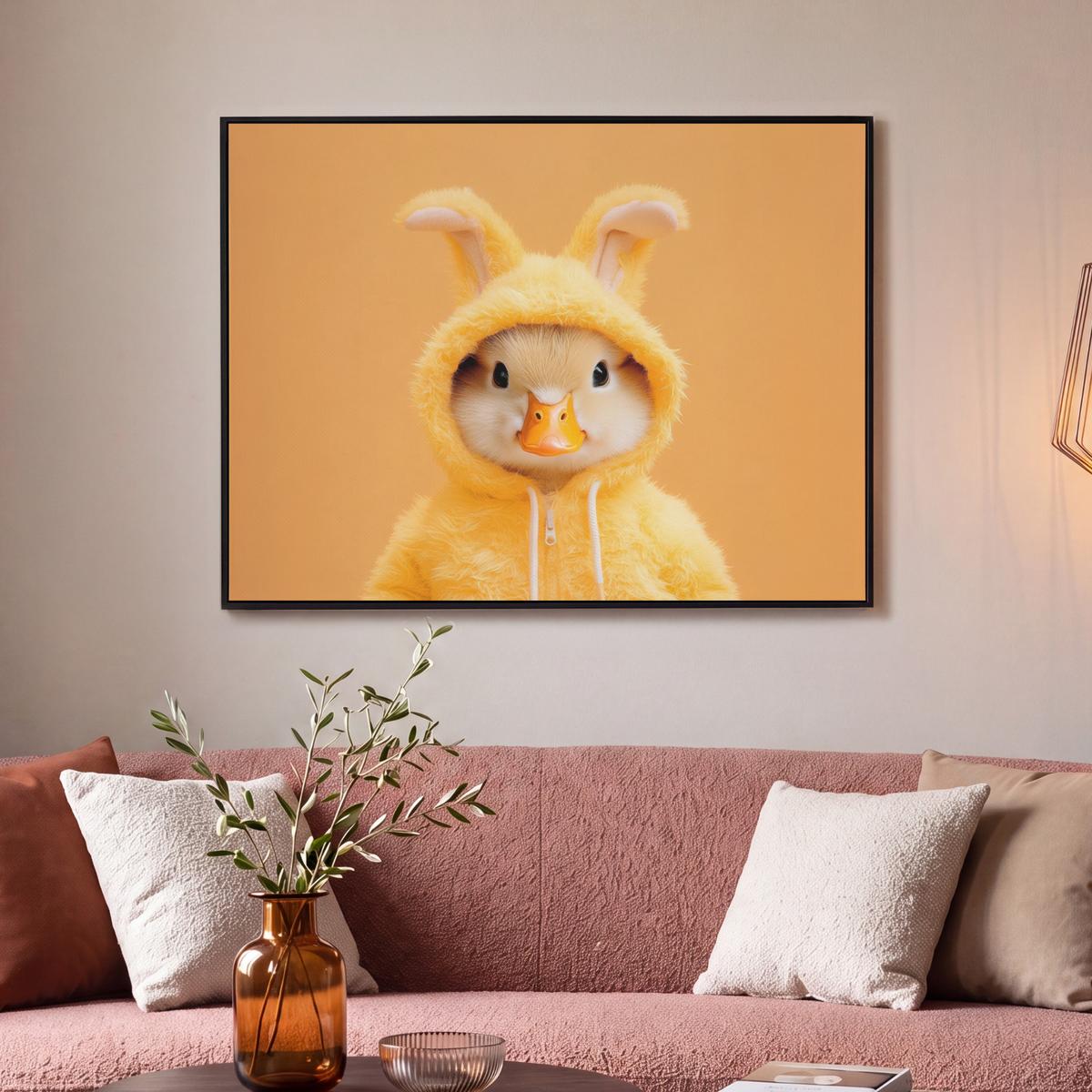 LEINWAND Bilder mit Rahmen - Osterhase - Kostüm - Ente - 100x70 - Gelb, Textil (100/70cm) - MuchoWow