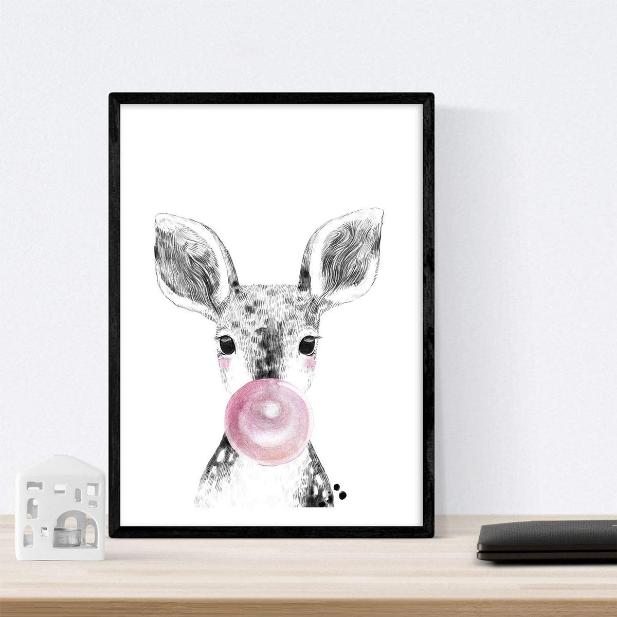 POSTER Set Mit 6 Tiere Babys Mit Kaugummi Zebra Schweinefleisch Giraffenwild Hirsch Kuhpferd A3 Rahmenlos - Klar, Papier (29/3cm) - Nacnic
