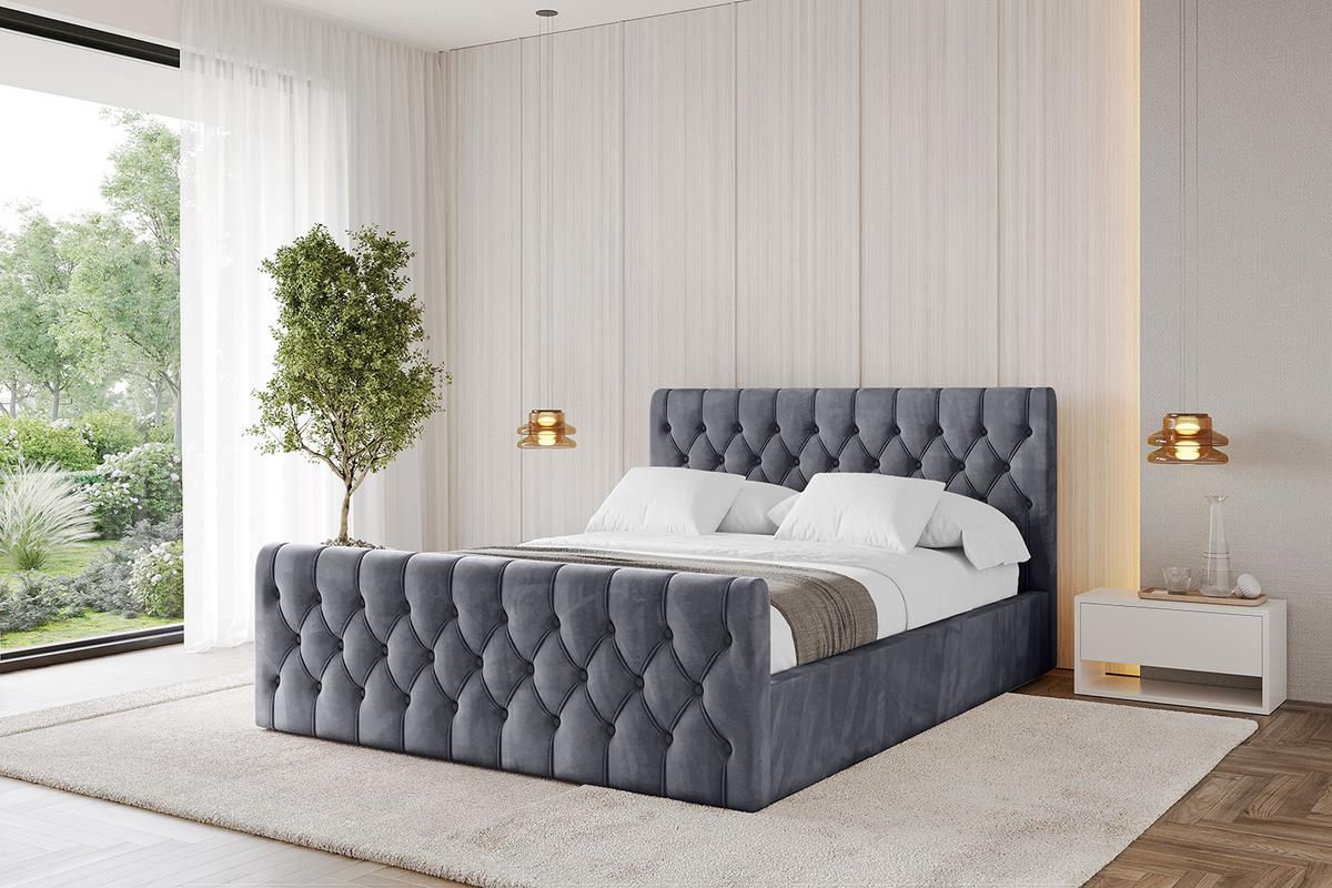 POLSTERBETT mit Bettkasten, Fußteil und Lattenrost, Boxbett mit Matratze H3/H4 - RENO-Z 180x200 Dunkelgrau - Dunkelgrau, Holzwerkstoff/Textil (180/200cm) - ALTDECOR