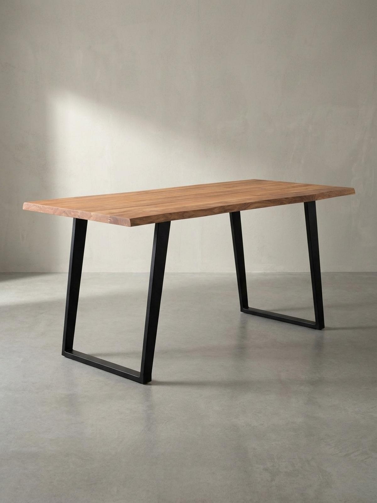 ESSTISCH Massivholz Baumkante Metall U-Gestell Handgefertigt ATOLL, Goldbraun-Schwarz 160x80x76 cm - Schwarz/Braun, Holz/Metall (80/160/76cm) - KADIMA DESIGN