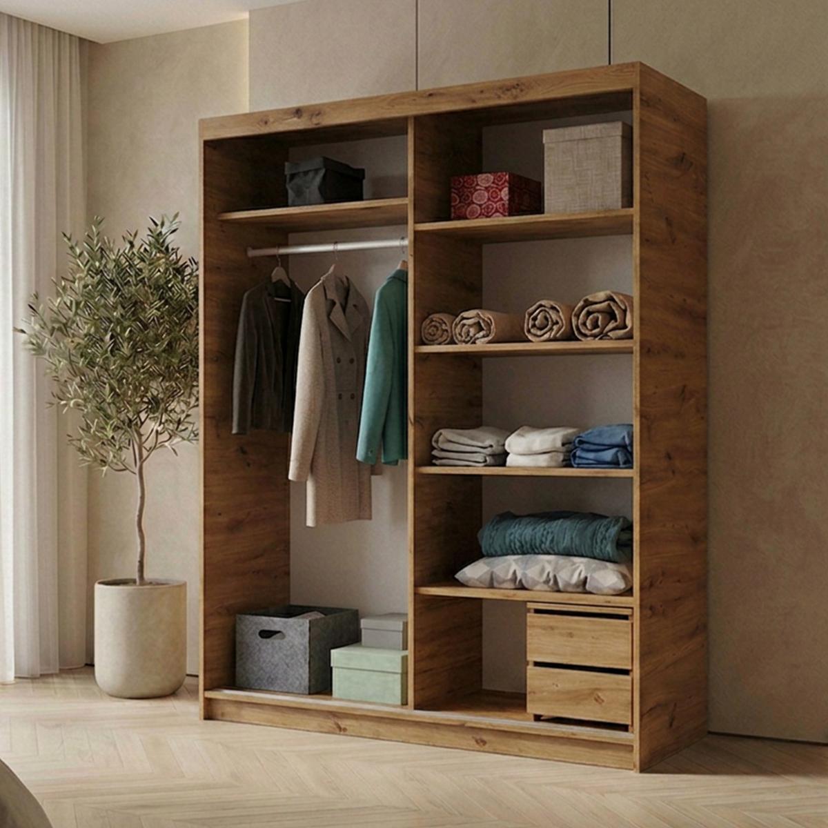 SCHWEBETÜRENSCHRANK Hela mit 2 Türen und Schubkasteneinsatz, 160 cm, eiche Artisan+Schwarz - Schwarz/Eiche Artisan, Holzwerkstoff (160/205/60cm) - Beautysofa