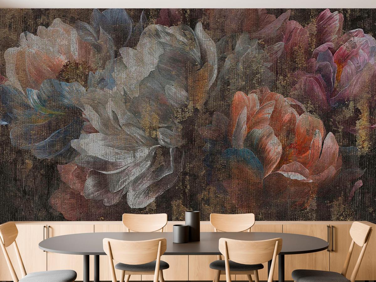 FOTOTAPETE für Esszimmer Gemalte Blumen Abstrakte Pfingstrosen Vintage 200x140 - Multicolor, Papier (200/140cm) - Muralo