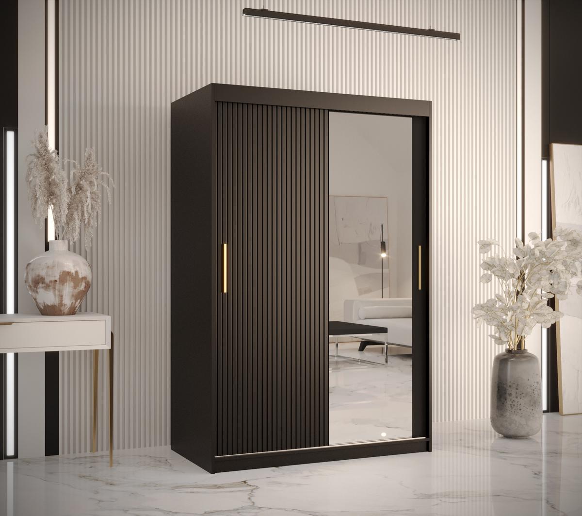 SCHWEBETÜRENSCHRANK 200/120/62 2-türig - Goldfarben/Schwarz, Holz/Kunststoff (120/200/62cm) - MÖBEL KRYSPOL