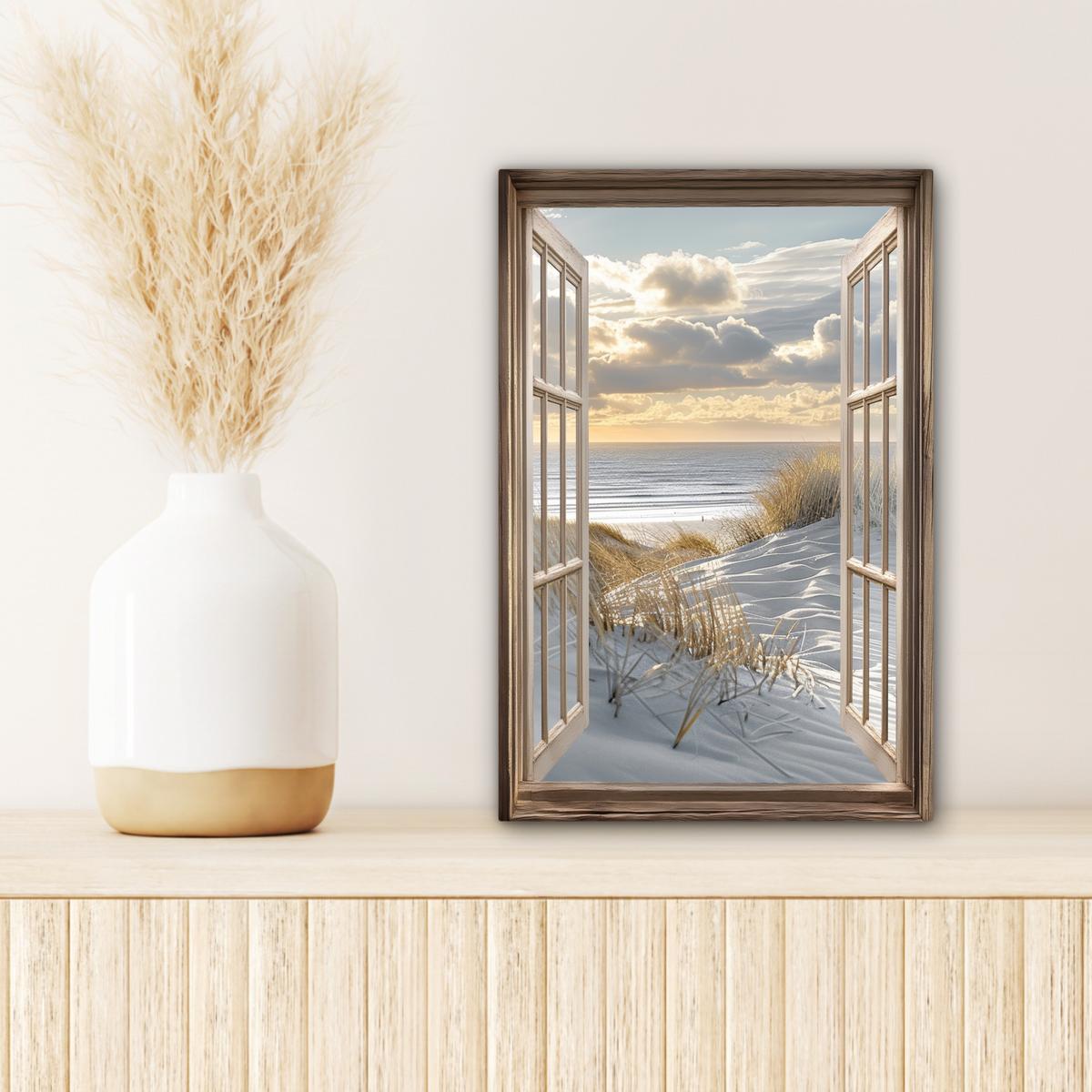 LEINWANDBILD Ausblick - Strand - Dünen - Meer - Natur Deko Wohnzimmer 20x30 cm - Sandfarben, Textil (20/30cm) - MuchoWow