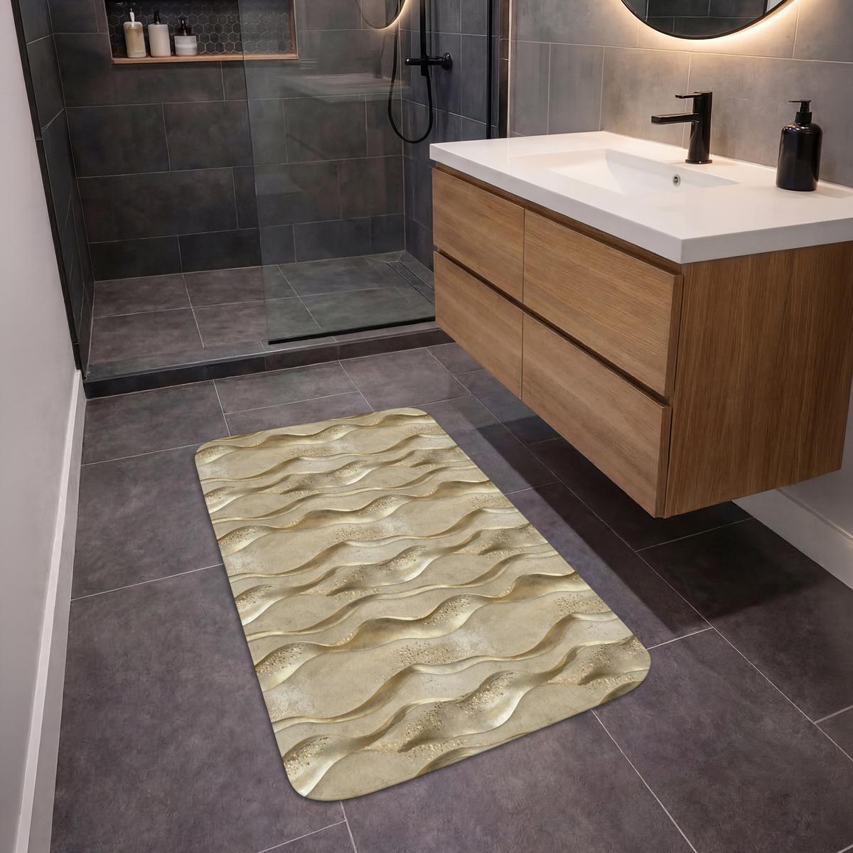 BADEMATTE Wellen - Muster - Gold 60x90 cm - Messingfarben, Textil (60/90cm) - OnlyWow