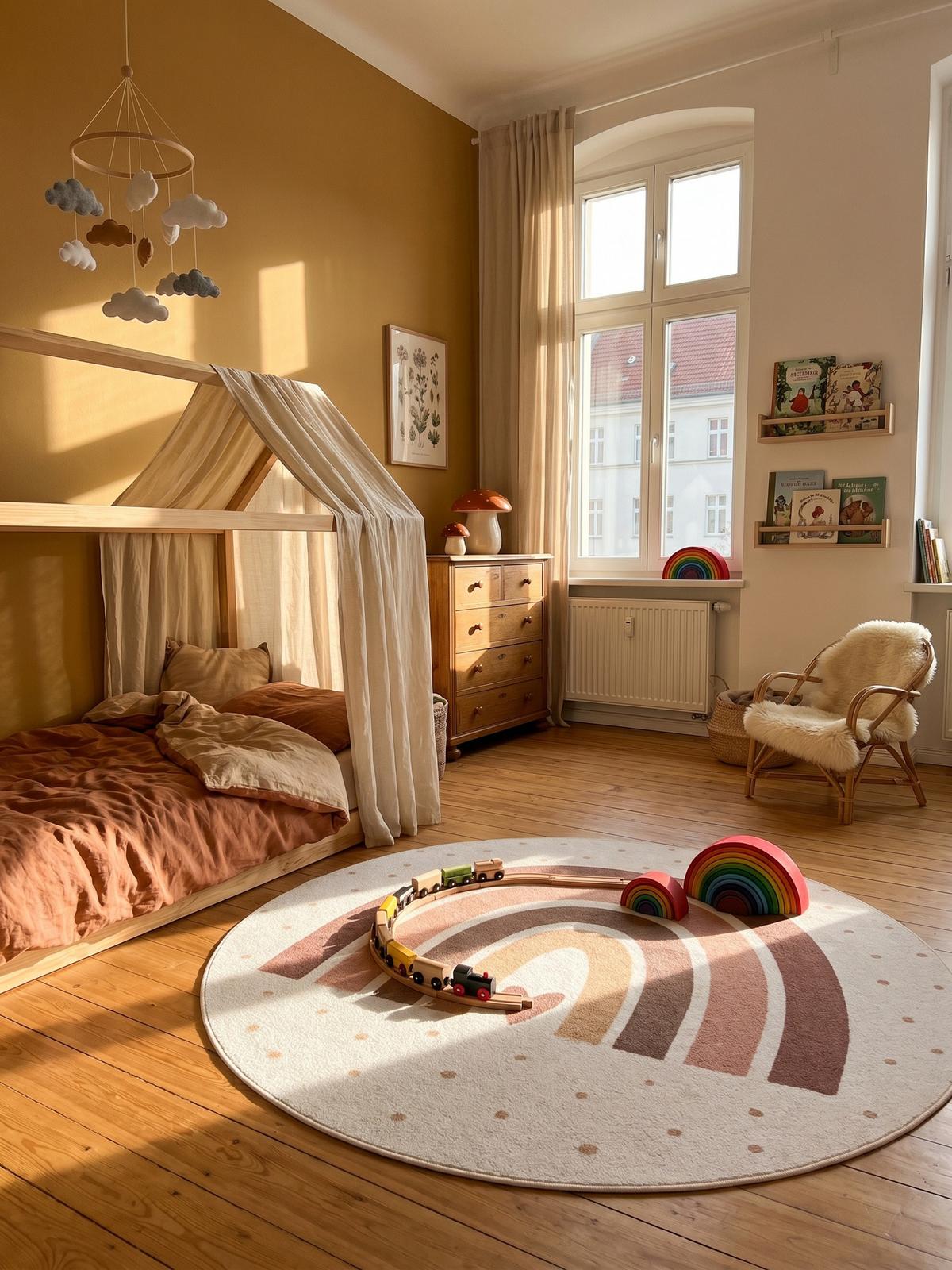 SPIELTEPPICH Waschbar TINO in Creme, mit Regenbogen- und Herz-Motiv, Ø 120 cm - Beige, Textil (120/120cm) - KADIMA DESIGN