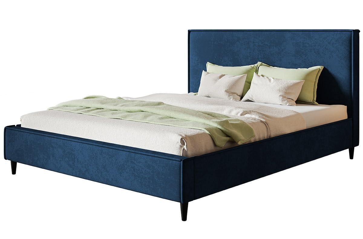 POLSTERBETT LUX RICO mit Kopfteil, 160 x 200 cm, Doppelbett mit Lattenrost aus Holz, Velourstoff Blau, Füße in Farbe: Schwarz - Blau, Holz/Textil (160/200cm) - Alpi-Möbel