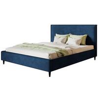 POLSTERBETT LUX RICO mit Kopfteil, 160 x 200 cm, Doppelbett mit Lattenrost aus Holz, Velourstoff Blau, Füße in Farbe: Schwarz - Blau, Holz/Textil (160/200cm) - Alpi-Möbel