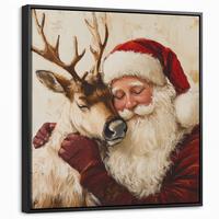 LEINWAND Bilder mit Rahmen - Weihnachtsmann - Rentier - Weihnachten - 50x50 - Rotbraun, Textil (50/50cm) - MuchoWow