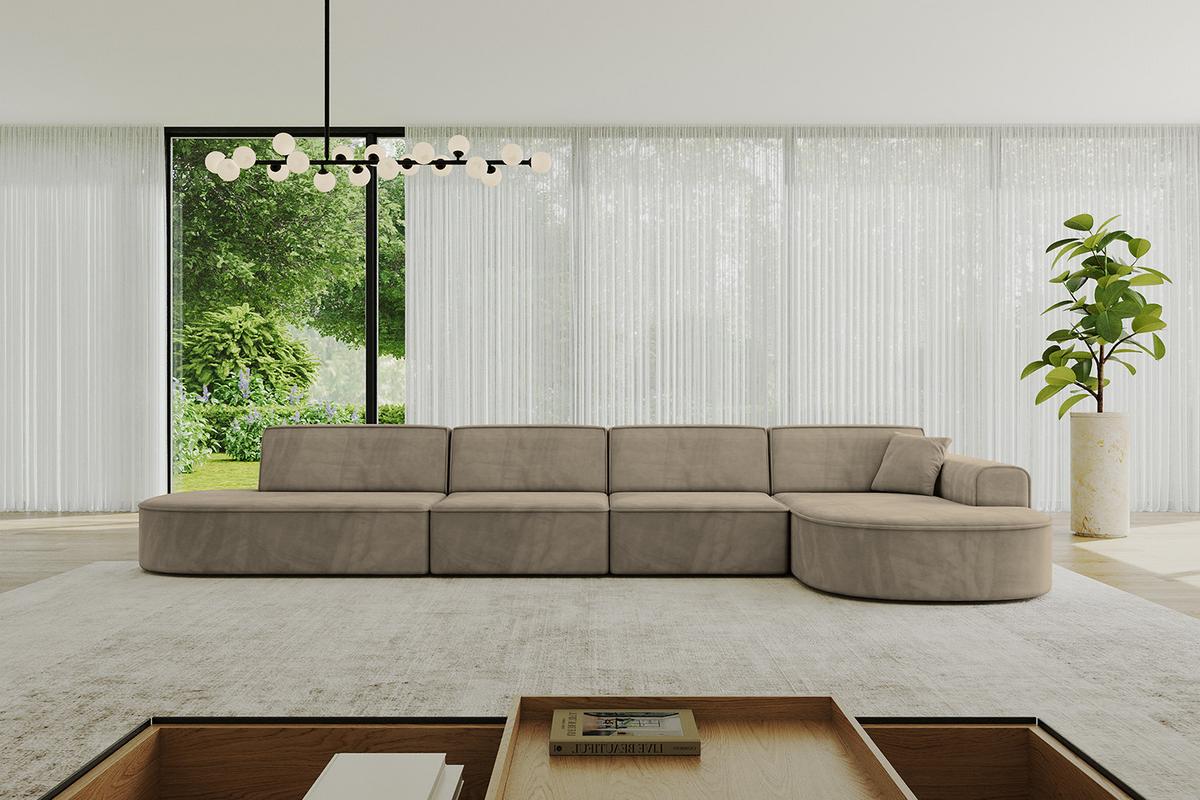 ECKSOFA Ottomane Rechts MARI-L3 - 413x171x79 cm Dunkelbraun Velours - Dunkelbraun/Schwarz, Holzwerkstoff/Kunststoff (171/413cm) - ALTDECOR
