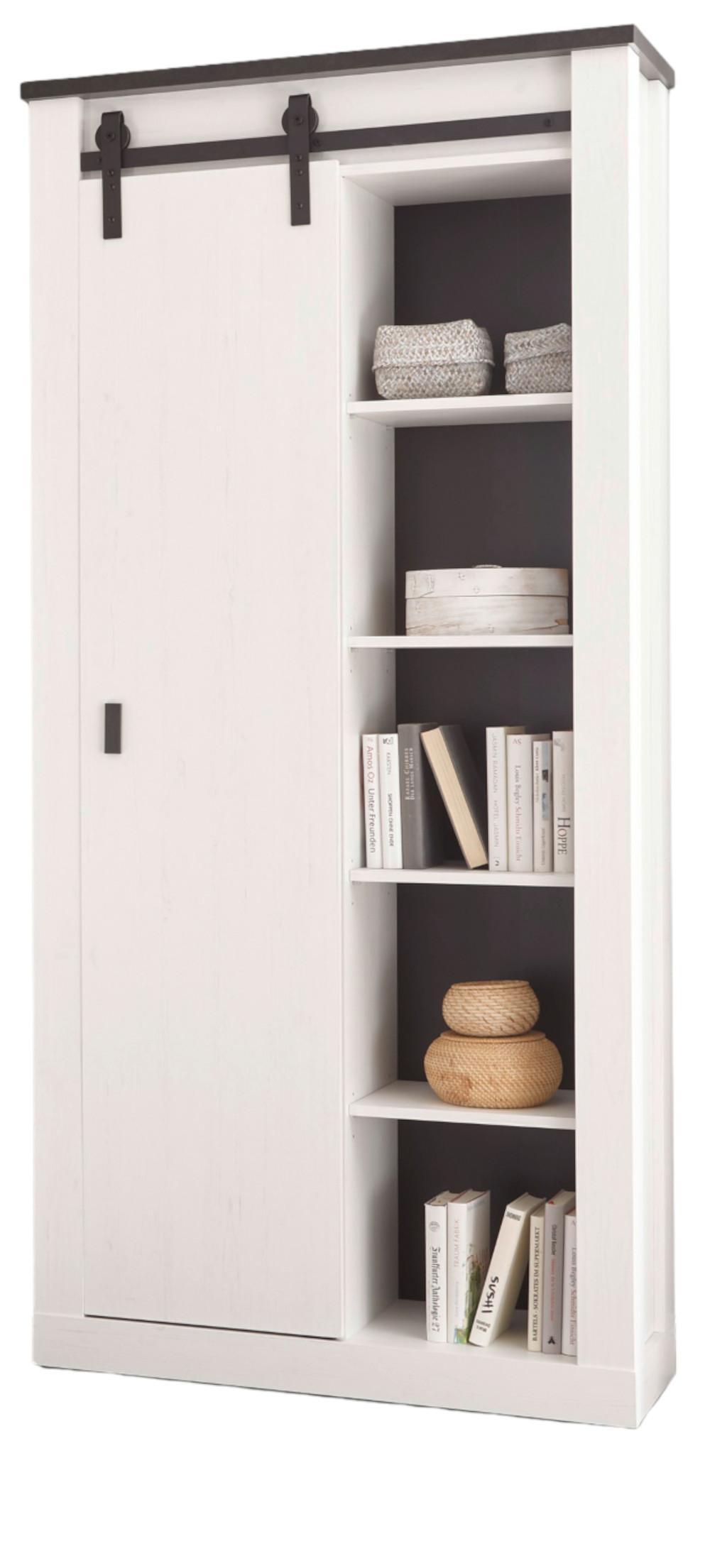 HOCHSCHRANK weiß Pinie, anthrazit Landhaus, Badschrank mit viel Stauraum - Anthrazit/Weiß, Holzwerkstoff/Metall (93/201/38cm) - Furn.Design